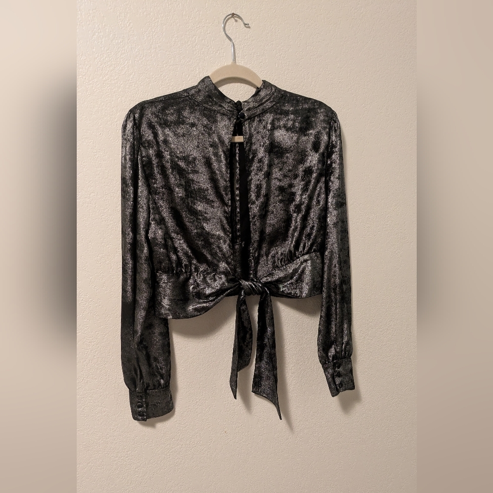 Top Shop Shimmering Black Long Sleeve Top - Picture 4 of 6